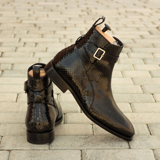 Ambrogio 3316 Men's Shoes Black Exotic Snake-Skin Joghpur Boots (AMB1098)-AmbrogioShoes