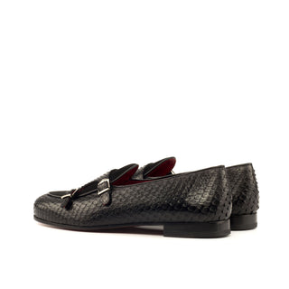 Ambrogio 3733 Men's Shoes Black Exotic Snake-Skin / Suede Leather Slip-On Loafers (AMB1078)-AmbrogioShoes