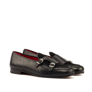 Ambrogio 3733 Men's Shoes Black Exotic Snake-Skin / Suede Leather Slip-On Loafers (AMB1078)-AmbrogioShoes
