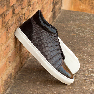 Ambrogio 3701 Men's Shoes Black & Gray Exotic Alligator High-Top Sneakers (AMB1109)-AmbrogioShoes