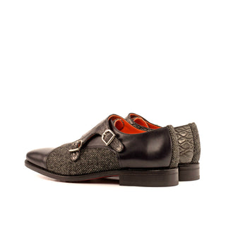 Ambrogio 4013 Men's Shoes Black & Gray Exotic Alligator / Texture / Leather Monk-Straps Loafers(AMB1116)-AmbrogioShoes
