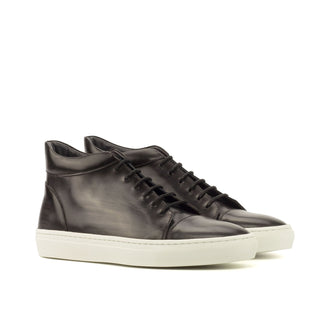 Ambrogio 3724 Men's Shoes Black & Gray Patina Leather High-Top Sneakers (AMB1137)-AmbrogioShoes