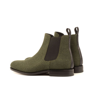 Ambrogio 4153 Men's Shoes Black & Green Exotic Caiman Crocodile / Fabric Chelsea Boots (AMB1046)-AmbrogioShoes