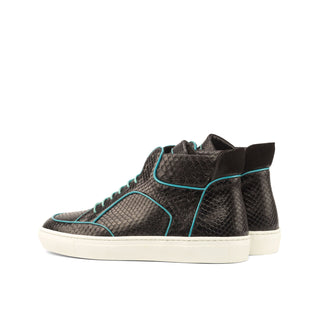 Ambrogio 3903 Men's Shoes Black & Turquoise Exotic Snake-Skin / Suede /Calf-Skin Leather High-Top Sneakers (AMB1129)-AmbrogioShoes
