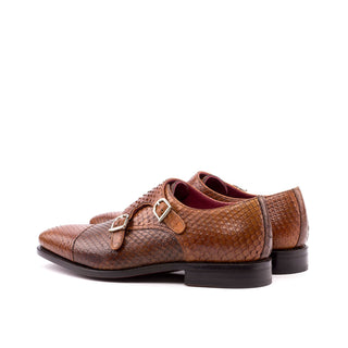 Ambrogio 3545 Men's Shoes Cognac & Brown Exotic Snake-Skin Monk-Straps Loafers (AMB1101)-AmbrogioShoes