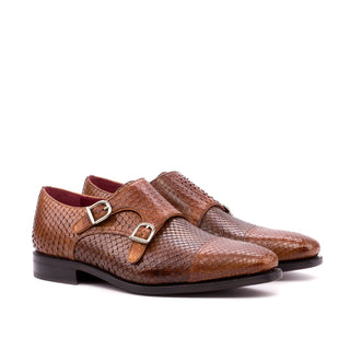 Ambrogio 3545 Men's Shoes Cognac & Brown Exotic Snake-Skin Monk-Straps Loafers (AMB1101)-AmbrogioShoes