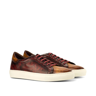 Ambrogio 3821 Men's Shoes Cognac & Burgundy Patina Leather Casual Trainer Sneakers (AMB1209)-AmbrogioShoes