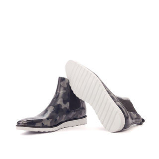 Ambrogio 3079 Men's Shoes Gray Camo Patina Leather Chelsea Boots (AMB1037)-AmbrogioShoes