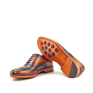 Ambrogio 2867 Men's Shoes Gray & Cognac Patina Leather Brogue Oxfords(AMB1201)-AmbrogioShoes