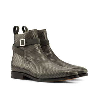 Ambrogio 3787 Men's Shoes Gray Exotic Snake-Skin / Lux Suede Leather Jodhpur Boots (AMB1100)-AmbrogioShoes