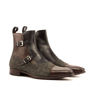 Ambrogio 3679 Men's Shoes Gray & Two-Tone Brown Texture Print / Calf-Skin Leather Octavian Buckle Boots (AMB1216)-AmbrogioShoes