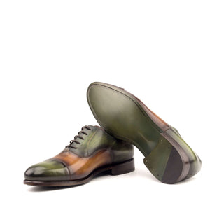 Ambrogio 2658 Men's Shoes Green Khaki & Cognac Patina Leather Oxfords (AMB1050)-AmbrogioShoes