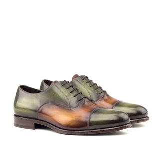 Ambrogio 2658 Men's Shoes Green Khaki & Cognac Patina Leather Oxfords (AMB1050)-AmbrogioShoes