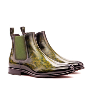 Ambrogio 3560 Men's Shoes Green Khaki Crust Patina Leather Chelsea Boots (AMB1024)-AmbrogioShoes