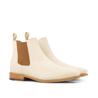 Ambrogio 3907 Men's Shoes Ivory Beige Suede Leather Chelsea Boots (AMB1040)-AmbrogioShoes
