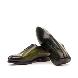 Ambrogio 3468 Men's Shoes Khaki & Burgundy Patina Leather Whole-Cut Oxfords (AMB1188)-AmbrogioShoes