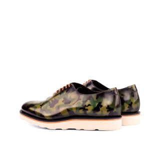 Ambrogio 4192 Men's Shoes Khaki Green Camo Patina Leather Whole-Cut Oxfords (AMB1198)-AmbrogioShoes