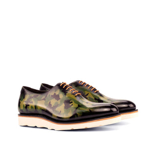 Ambrogio 4192 Men's Shoes Khaki Green Camo Patina Leather Whole-Cut Oxfords (AMB1198)-AmbrogioShoes