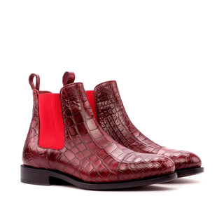 Ambrogio 3308 Men's Shoes Red Exotic Alligator Chelsea Boots (AMB1044)-AmbrogioShoes