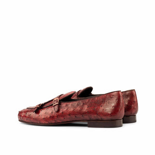 Ambrogio 3760 Men's Shoes Red Ostrich Dress Monk-Straps Loafers (AMB1106)-AmbrogioShoes