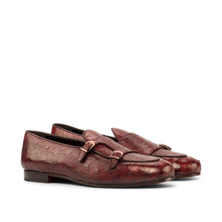 Ambrogio 3760 Men's Shoes Red Ostrich Dress Monk-Straps Loafers (AMB1106)-AmbrogioShoes