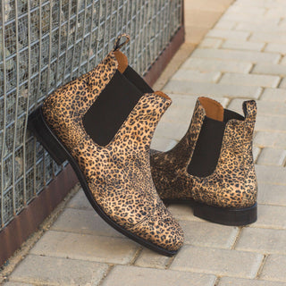 Ambrogio 3715 Men's Shoes Tan Leopard Texture Chelsea Boots (AMB1047)-AmbrogioShoes