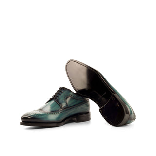 Ambrogio 3813 Men's Shoes Turquoise Patina Leather Longwing Blucher Oxfords (AMB1227)-AmbrogioShoes