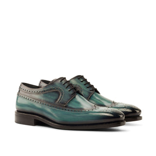 Ambrogio 3813 Men's Shoes Turquoise Patina Leather Longwing Blucher Oxfords (AMB1227)-AmbrogioShoes
