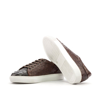 Ambrogio 3509 Men's Shoes Two-Tone Brown Ostrich-Skin Casual Trainer Sneakers (AMB1079)-AmbrogioShoes