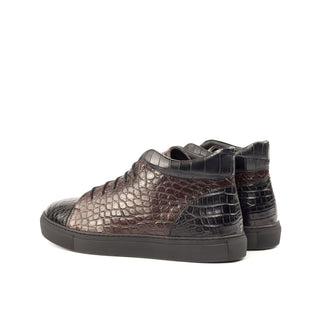 Ambrogio Men's Shoes Black & Burgundy Exotic Alligator High-Top Sneakers (AMB2085)-AmbrogioShoes
