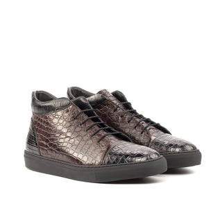 Ambrogio Men's Shoes Black & Burgundy Exotic Alligator High-Top Sneakers (AMB2085)-AmbrogioShoes