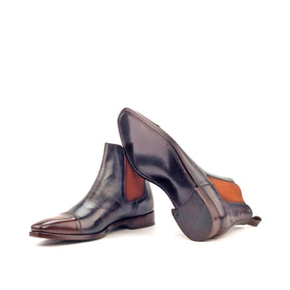 Ambrogio 2932 Men's Shoes Gray & Brown Crust Patina Leather Cap-Toe Chelsea Boots (AMB1027)-AmbrogioShoes