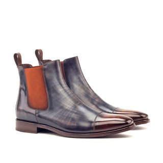 Ambrogio 2932 Men's Shoes Gray & Brown Crust Patina Leather Cap-Toe Chelsea Boots (AMB1027)-AmbrogioShoes
