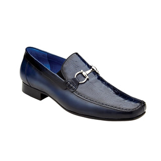 Belvedere Bruno 1026 Men's Shoes Navy Exotic Ostrich / Calf-Skin Leather Horsebit Split-Toe Loafers (BV3074)-AmbrogioShoes