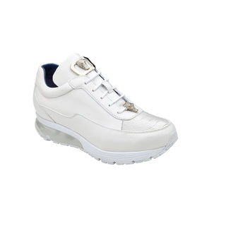 Belvedere E01 Flash Men's Shoes White Exotic Genuine Ostrich / Calf-Skin Leather Casual Sneakers (BV3054)-AmbrogioShoes