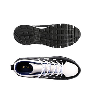 Belvedere E03 Kevin Men's Shoes Black & White Exotic Ostrich / Calf-Skin Leather Casual Sneakers (BV2965)-AmbrogioShoes