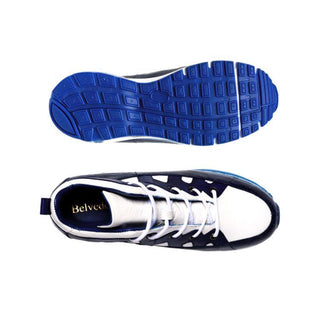 Belvedere E03 Kevin Men's Shoes Royal Blue & White Exotic Ostrich / Calf-Skin Leather Casual Sneakers (BV2963)-AmbrogioShoes