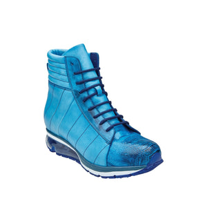 Belvedere E15 Toro Men's Shoes Antique Ocean Blue Exotic Ostrich Leg / Calf-Skin Leather High-Top Sneakers (BV3022)-AmbrogioShoes