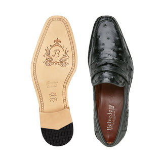 Belvedere Espada 02440 Men's Shoes Black Exotic Genuine Ostrich Split-Toe Penny Loafers (BV3153)-AmbrogioShoes