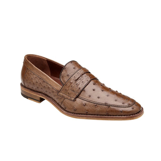 Belvedere Espada 02440 Men's Shoes Tabacco Exotic Genuine Ostrich Split-Toe Penny Loafers (BV3154)-AmbrogioShoes