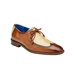 Belvedere Etore F01 Men's Shoes Antique Almond & Bone Genuine Ostrich / Calf-Skin Leather Derby Oxfords (BV3147)-AmbrogioShoes