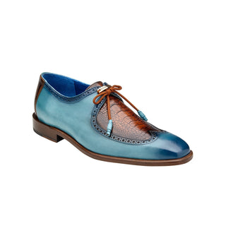 Belvedere Etore F01 Men's Shoes Antique Aqua Blue & Almond Genuine Ostrich / Calf-Skin Leather Derby Oxfords (BV3148)-AmbrogioShoes