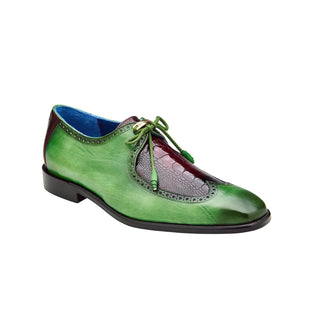 Belvedere Etore F01 Men's Shoes Antique Emerald & Wine Genuine Ostrich / Calf-Skin Leather Derby Oxfords (BV3146)-AmbrogioShoes
