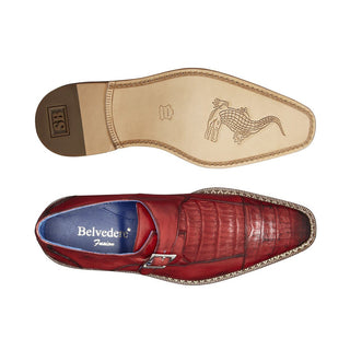 Belvedere Falcon B05 Men's Shoes Antique Cherry Exotic Caiman Crocodile / Calf-Skin Leather Monkstrap Loafers (BV2903)-AmbrogioShoes