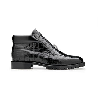 Belvedere Gallardo U02 Men's Shoes Black Exotic Caiman Crocodile Derby Split-Toe Boots (BV3076)-AmbrogioShoes