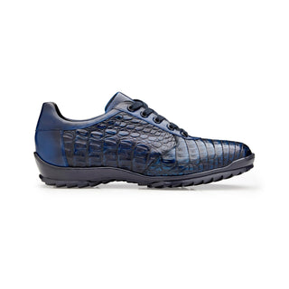 Belvedere Germano 33616 Men's Shoes Antique Ocean Blue Exotic Caiman Crocodile / Calf-Skin Leather Casual Sneakers (BV3078)-AmbrogioShoes