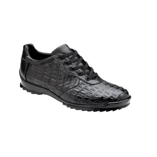 Belvedere Germano 33616 Men's Shoes Black Exotic Caiman Crocodile / Calf-Skin Leather Casual Sneakers (BV3080)-AmbrogioShoes