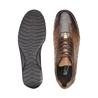 Belvedere Lando 33628 Men's Shoes Brown & Tobacco Exotic Ostrich Leg Lace-Up Casual Sneakers (BV3128)-AmbrogioShoes