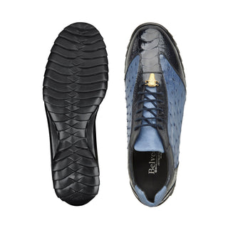 Belvedere Lando 33628 Men's Shoes Two-Tone Blue Exotic Ostrich Leg Lace-Up Casual Sneakers (BV3126)-AmbrogioShoes