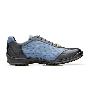 Belvedere Lando 33628 Men's Shoes Two-Tone Blue Exotic Ostrich Leg Lace-Up Casual Sneakers (BV3126)-AmbrogioShoes